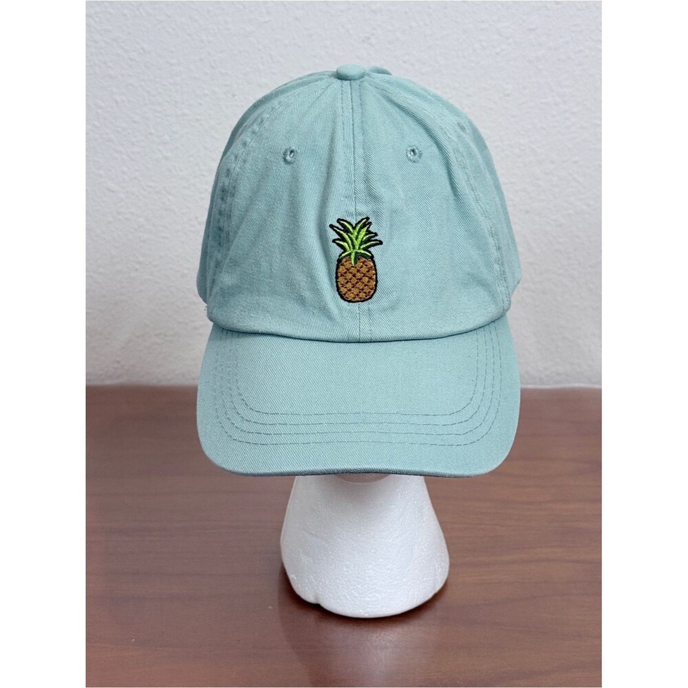Aqua Blue Pineapple Embroidered Baseball Cap OS